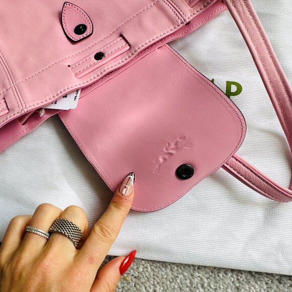 Longchamp Pliage leather backpack, Rose Pink